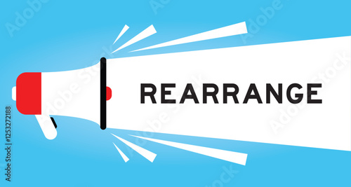 Color megaphone icon with word rearrange in white banner on blue background