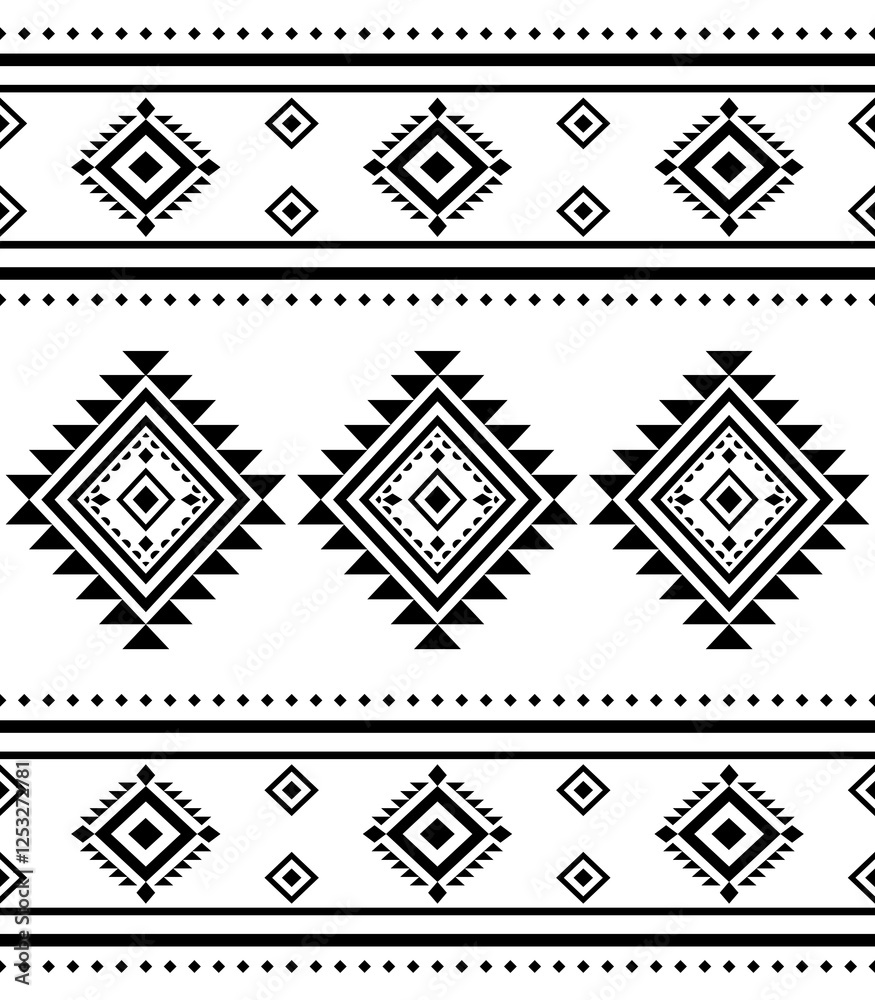 Southwest Aztec geometric Native American Mexican Navajo tribal ethnic boho indian texture ornament seamless pattern fabric black and white design vector for woven textile printing blanket rug carpet Southwest Aztec geometric Native American Mexican Navajo tribal ethnic boho indian texture ornament seamless pattern fabric black and white design vector for woven textile printing blanket rug carpet