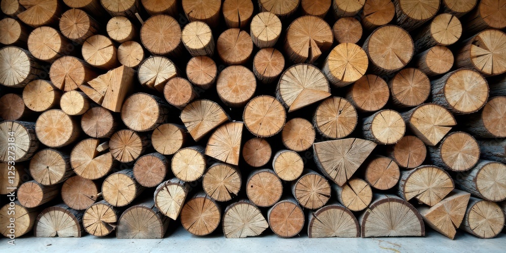 A Stack of Rustic, Circular Wood Logs, Neatly Arranged for a Natural Wall A Stack of Rustic, Circular Wood Logs, Neatly Arranged for a Natural Wall