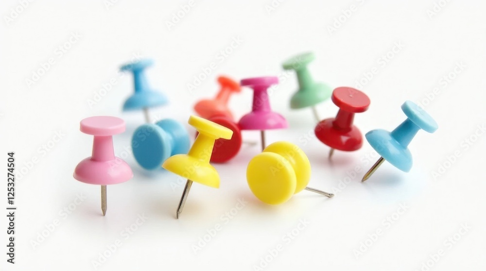 Colorful Push Pins Isolated on White Background Colorful Push Pins Isolated on White Background