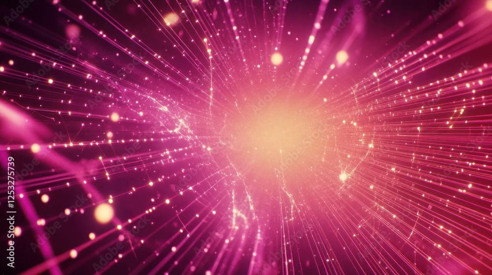 Abstract Digital Network of Light Particles with a Blurry Light Source Center Abstract Digital Network of Light Particles with a Blurry Light Source Center