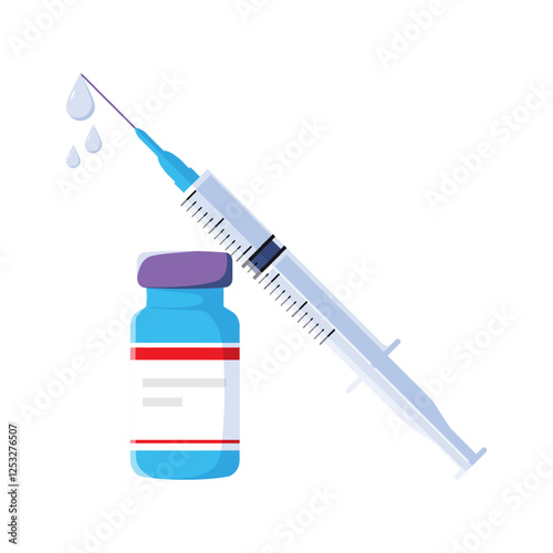 Vector illustration of vial and syringe on transparent background