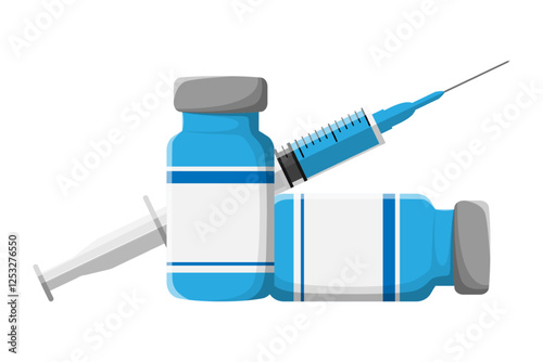 Vector illustration of vials and syringe on transparent background
