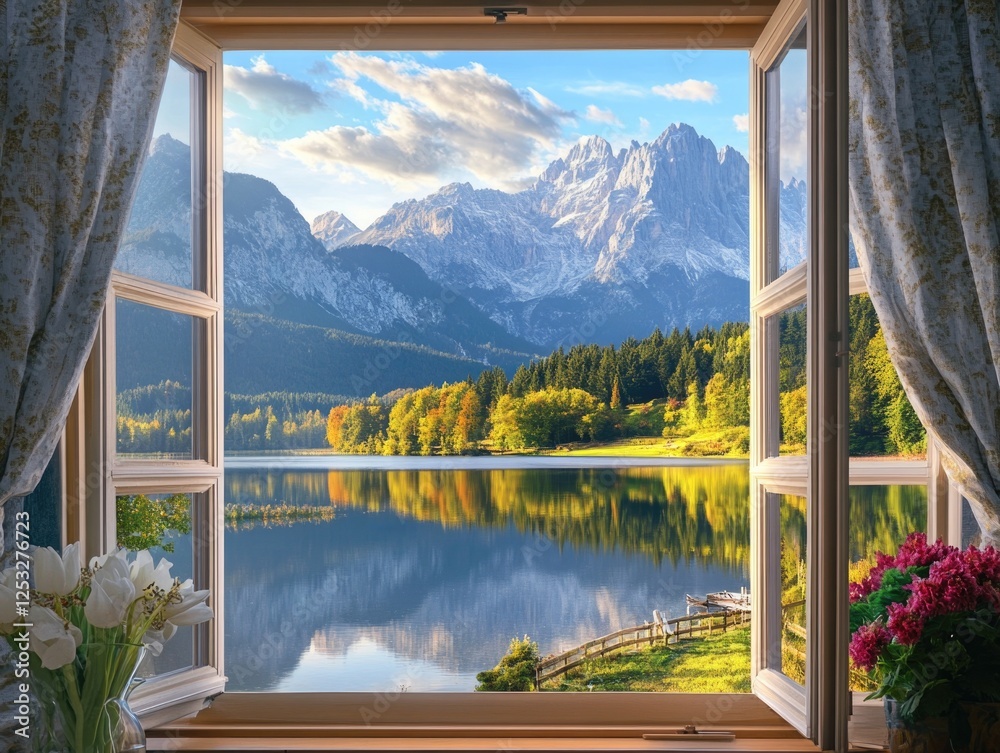 Fototapeta premium Mountain View Window Scenery