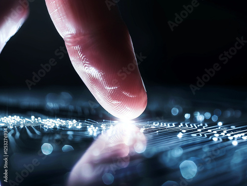 a finger touching a latest generation micro chip photo