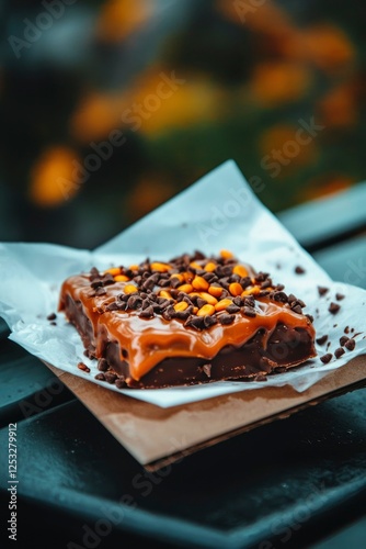 Caramel fudge square outdoors photo