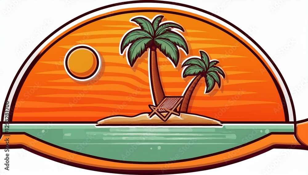 Fototapeta premium island label holiday beach tourism emblem vacation or travel summer badge summer resort sign with palm tree and sun