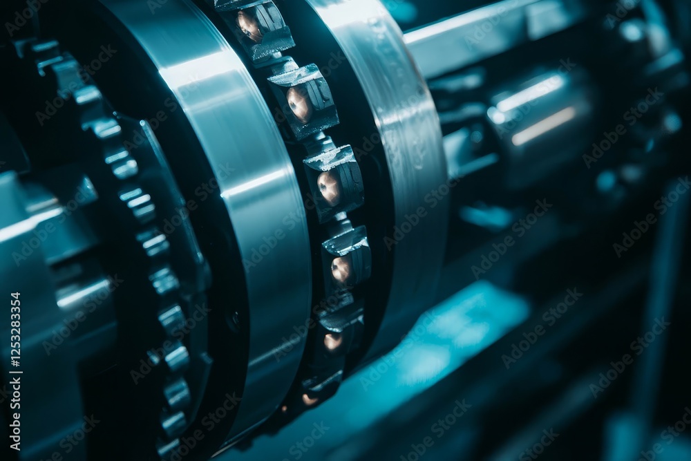 Close-up of the roller production machine. Close-up of the roller production machine.