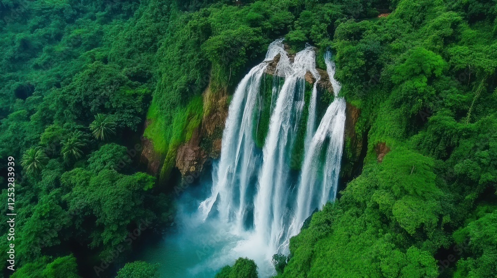 Lush Green Forest Waterfall Cascading Down Rocks Lush Green Forest Waterfall Cascading Down Rocks