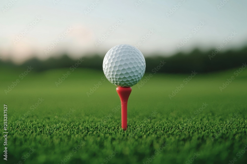 Golf Ball Teed Up on a Vibrant Green Course under Soft Natural Light Golf Ball Teed Up on a Vibrant Green Course under Soft Natural Light