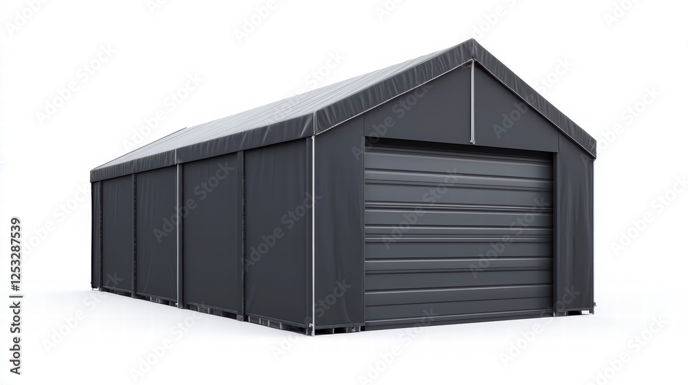 Modern Industrial Garage: A sleek, contemporary garage with a robust, durable structure, perfectly suited for industrial or residential purposes. Modern Industrial Garage: A sleek, contemporary garage with a robust, durable structure, perfectly suited for industrial or residential purposes.