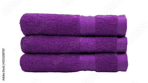 Stack of soft purple towels on transparent background