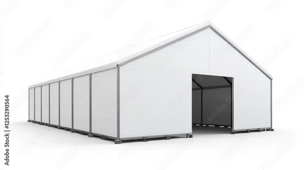 Architectural Marvel: A long, expansive tent with an open doorway stands, showcasing a modern architectural design with a simple yet striking structure. Architectural Marvel: A long, expansive tent with an open doorway stands, showcasing a modern architectural design with a simple yet striking structure.