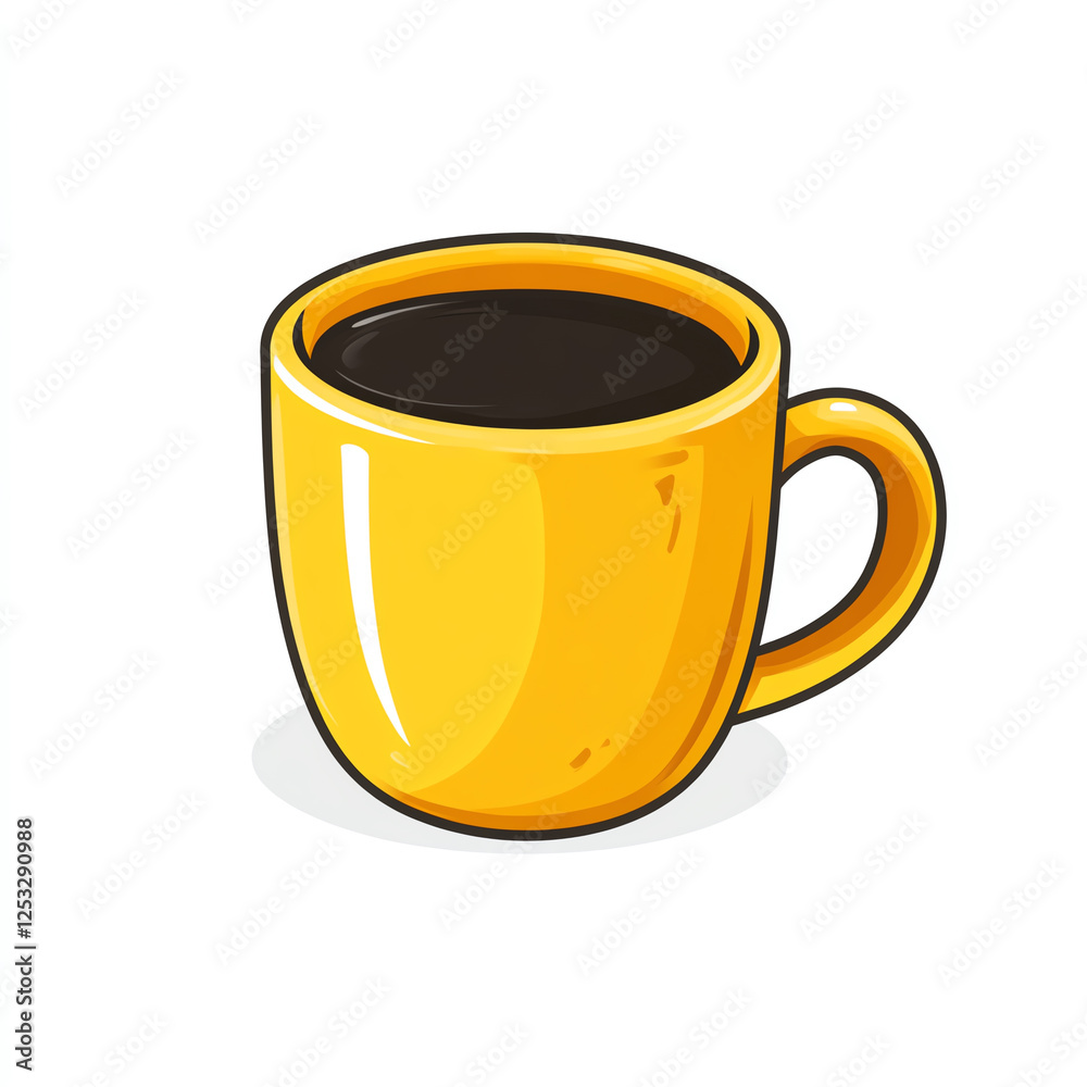 A vibrant yellow coffee cup filled with steaming black coffee A vibrant yellow coffee cup filled with steaming black coffee