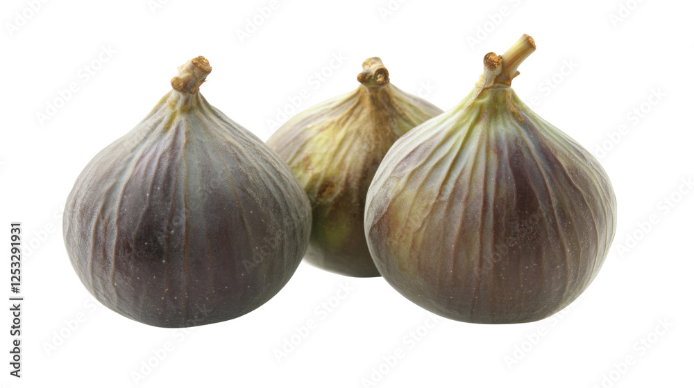 Obraz premium Three fresh figs isolated on transparent background representing healthy eating