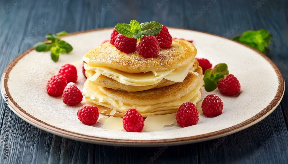 pancake with cheese and raspberries pancake with cheese and raspberries