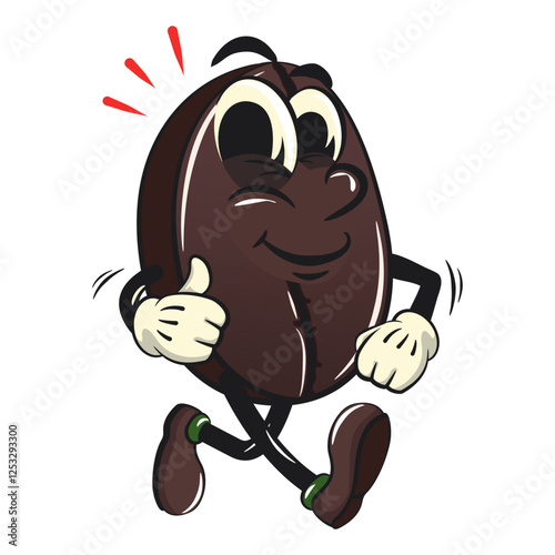 cute coffee beans vektor illustration mascot character walking with thumbs up, work of hand drawn