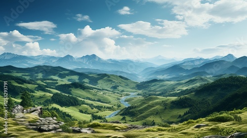 Abstract background featuring a serene mountain landscape.