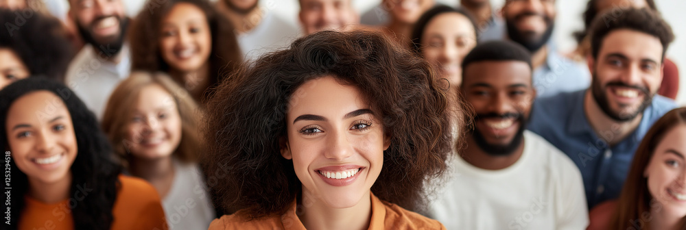large group of diverse individuals are smiling and looking at camera, showcasing joy and unity. scene captures vibrant atmosphere filled with positivity and connection large group of diverse individuals are smiling and looking at camera, showcasing joy and unity. scene captures vibrant atmosphere filled with positivity and connection