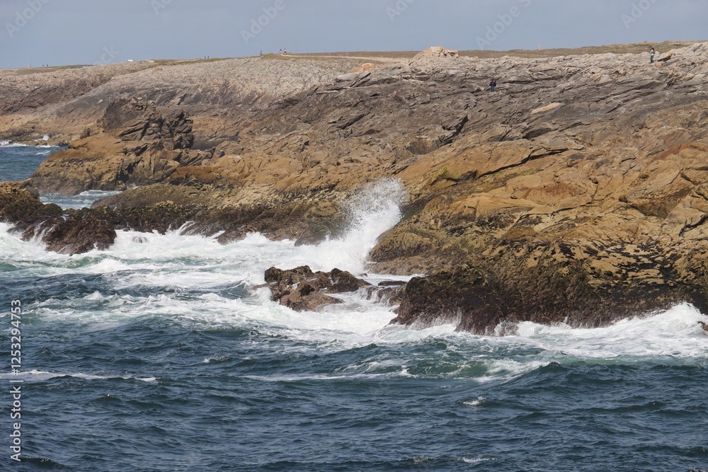 waves crashing on rocks , Saint Pierre Quiberon, France