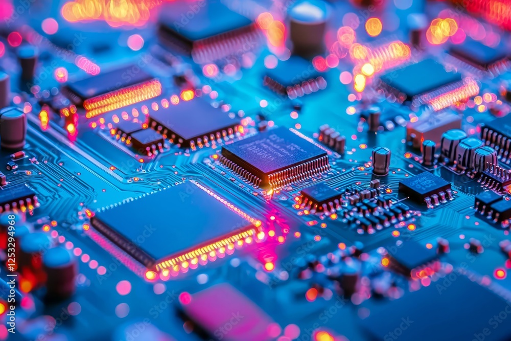 Printed Circuit board with Microchips and other Components During Production Process. Electronics Manufacturing. Printed Circuit board with Microchips and other Components During Production Process. Electronics Manufacturing.