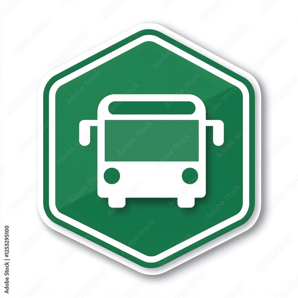 Public Transit Bus Stop Icon Decal for Municipal Transportation Signage, Green Hexagonal Design Sticker for Urban Wayfinding System, Modern Vehicle Service Station Marker Public Transit Bus Stop Icon Decal for Municipal Transportation Signage, Green Hexagonal Design Sticker for Urban Wayfinding System, Modern Vehicle Service Station Marker