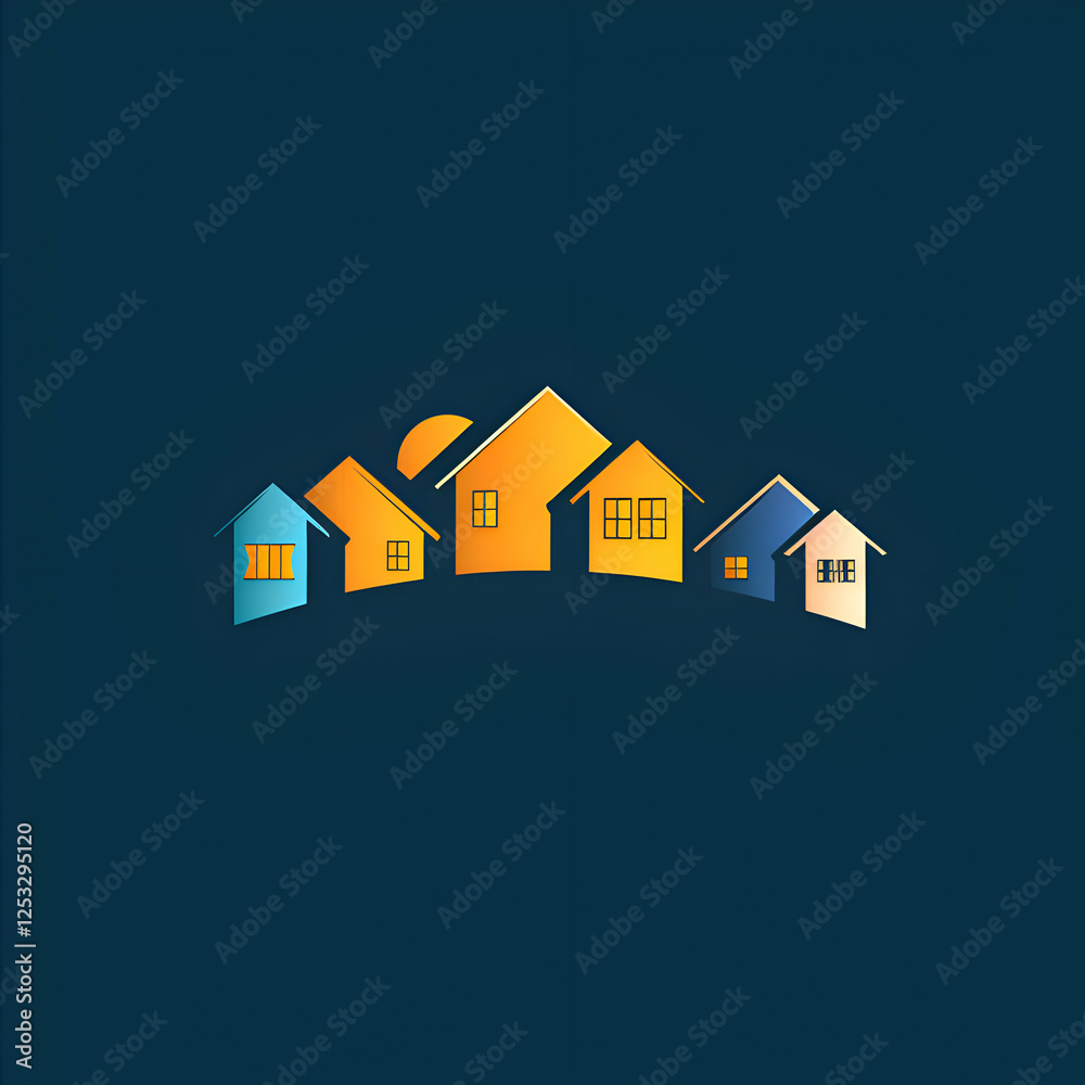 Houses at Sunset. A Vibrant Village Scene Houses at Sunset. A Vibrant Village Scene