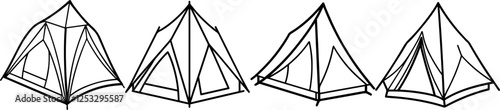 A set of Line Art Illustration of a Camping Tent for Coloring Book – Digital Drawing