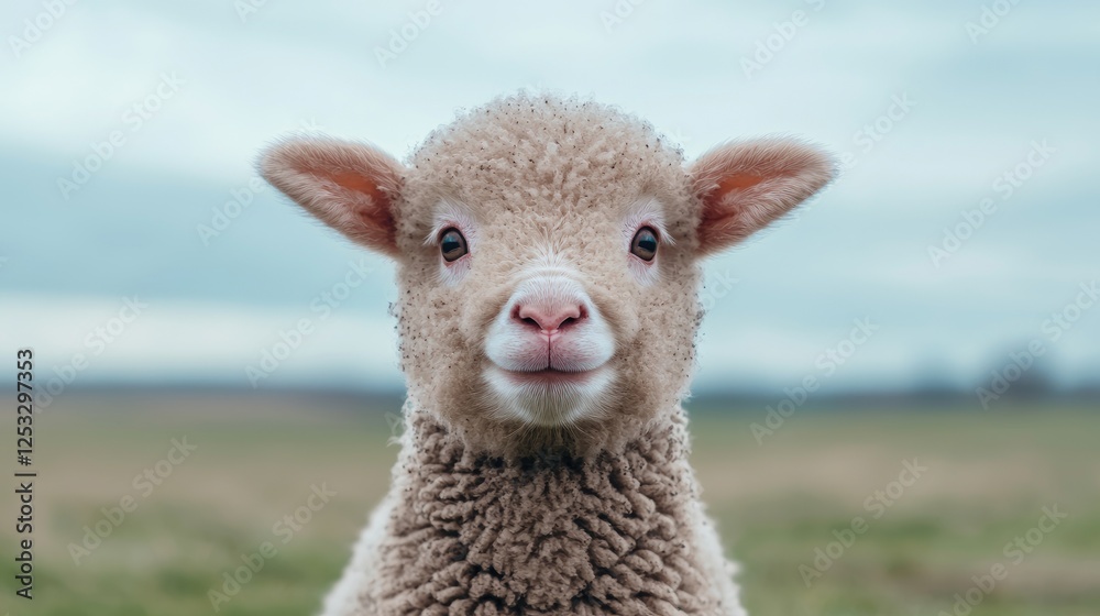 Cute lamb portrait in a field. Possible use Children's book illustration Cute lamb portrait in a field. Possible use Children's book illustration