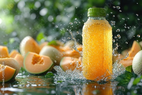 Fresh melon drink served with sliced fruit and a splash of water offering a refreshing and revitalizing taste