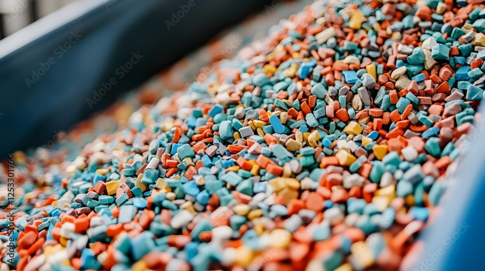 Obraz premium Close-up View of Colorful Recycled Plastic Pellets in Large Containers for Reuse