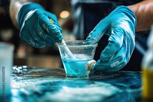 Mixing chemical solution in a laboratory setting photo