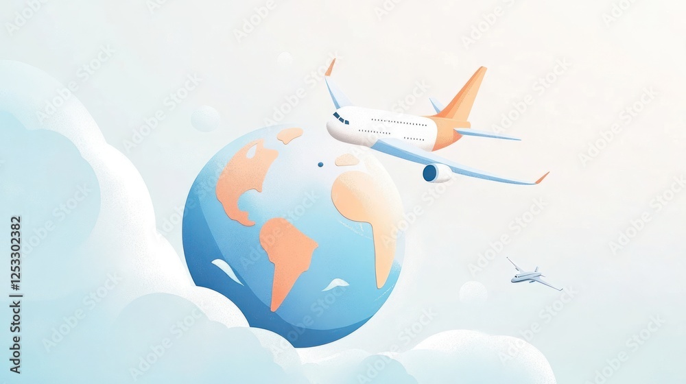 Naklejka premium Airplane Flying Over Earth in Clouds