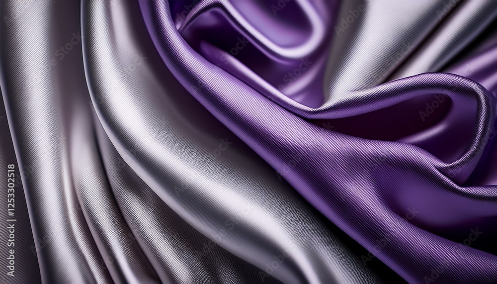 Fototapeta premium abstract flowing silk fabric texture beautiful draped shimmering satin background in silver gray and purple