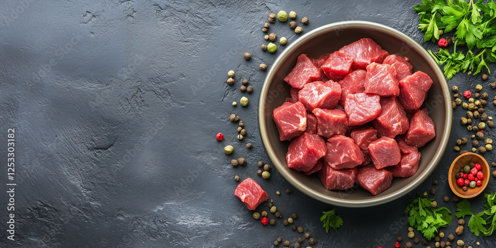 Raw meat in a bowl for pets.