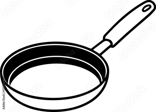 Frying Pan Line Art Vector | Outline Illustration for Coloring Book
