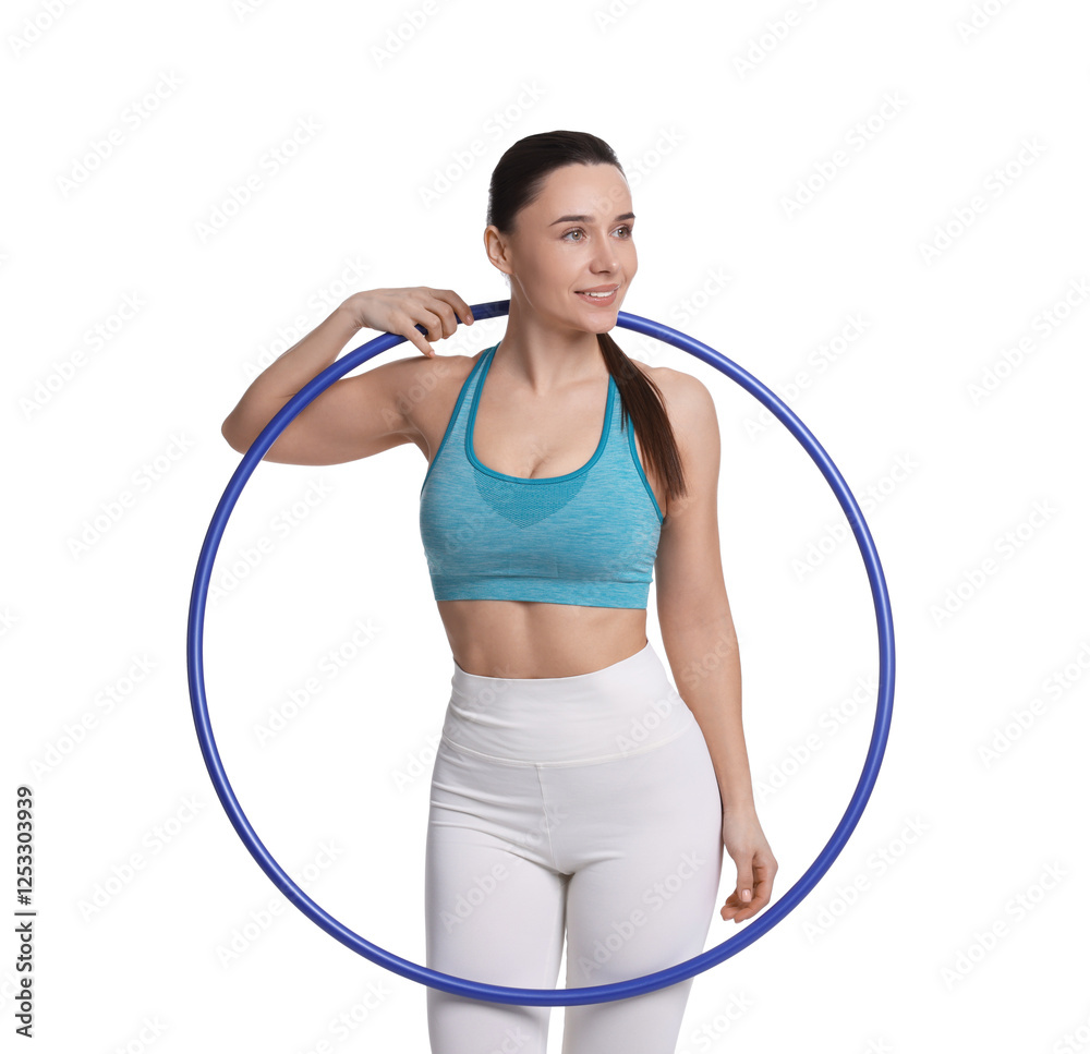 Smiling woman with hula hoop on white background Smiling woman with hula hoop on white background