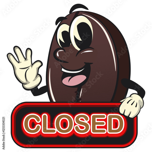 cute coffee beans vektor illustration mascot character showing a sign that says closed while waving his hand, work of hand drawn