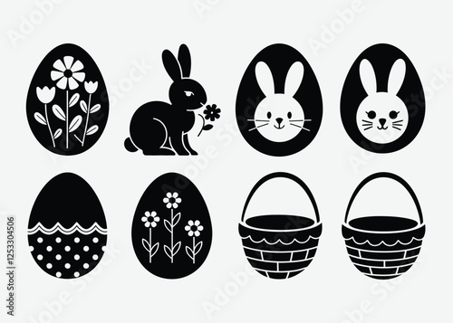 Set Easter rabbit egg icons, Easter Bunny. silhouettes vector illustration.