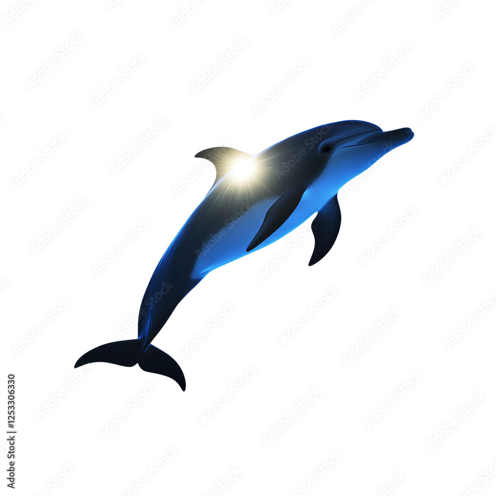 Fototapeta premium Illuminated Dolphin Leaping in Dark Waters