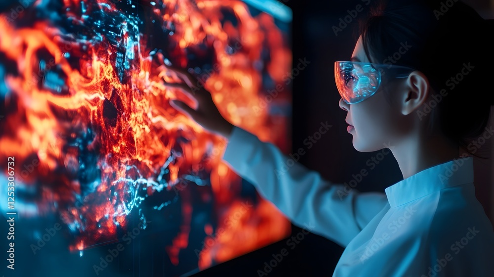 A Digital Interacts with a Transparent,Foldable Screen to Create 3D Artwork,Showcasing the Fluidity A Digital Interacts with a Transparent,Foldable Screen to Create 3D Artwork,Showcasing the Fluidity