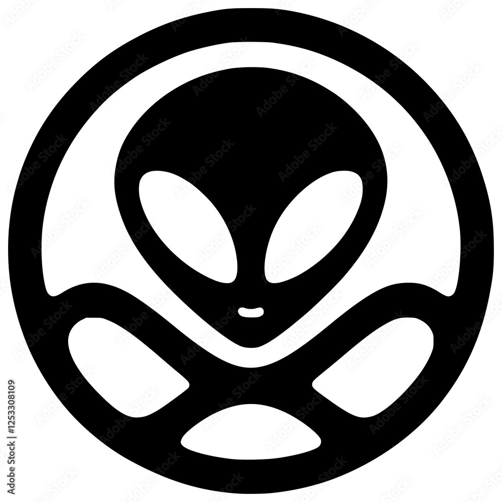 Alien Symbol: A stylized alien face with large eyes and a friendly smile, encased in a simple circle. This minimalist yet striking icon suggests extraterrestrial life, curiosity, and the unknown. Alien Symbol: A stylized alien face with large eyes and a friendly smile, encased in a simple circle. This minimalist yet striking icon suggests extraterrestrial life, curiosity, and the unknown.