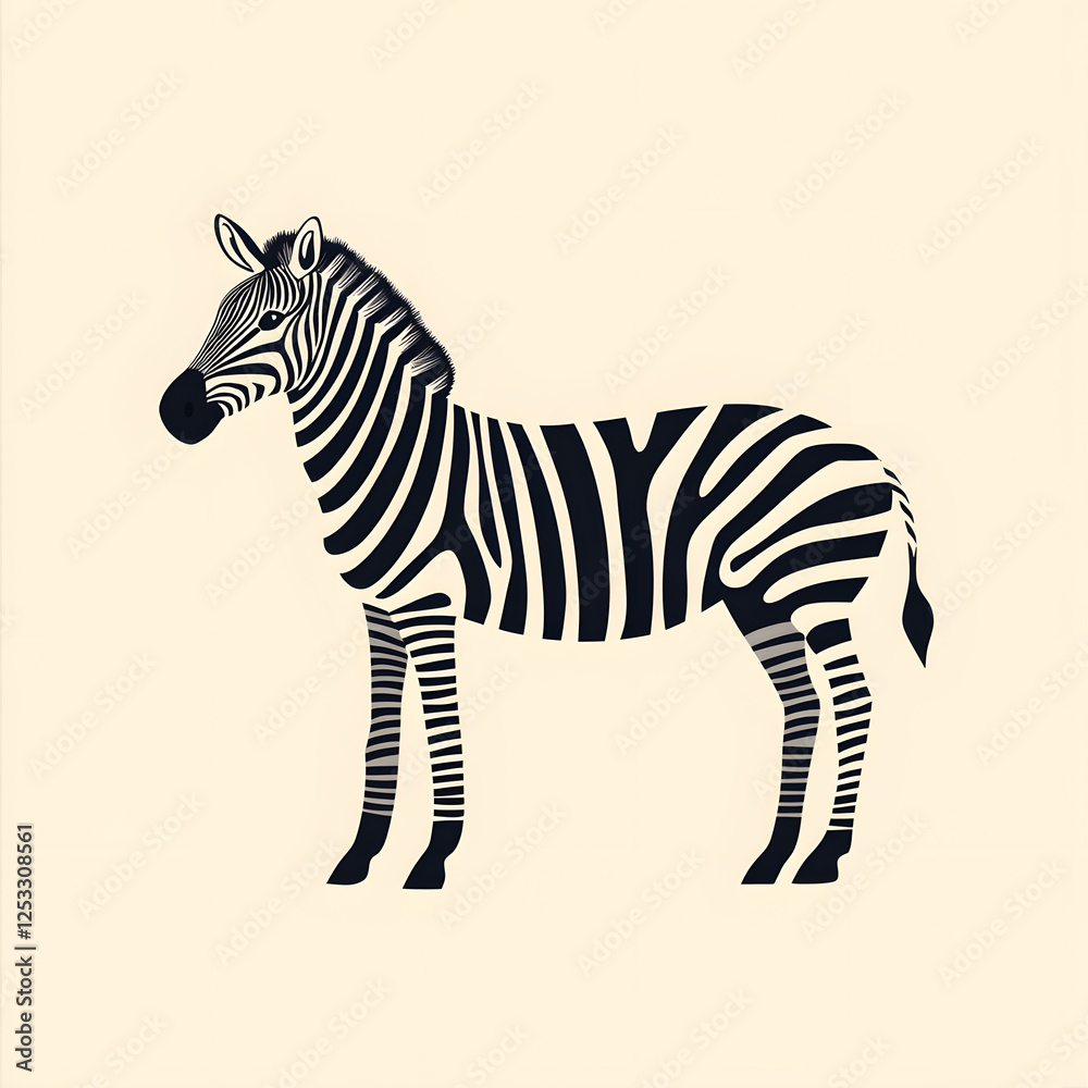 Boldly Lined Zebra in Minimalist Artistic Style Profile Boldly Lined Zebra in Minimalist Artistic Style Profile