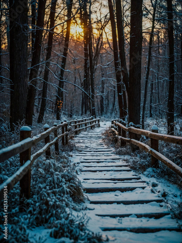 Rustic Path to Life sign glowing in snowy woods.