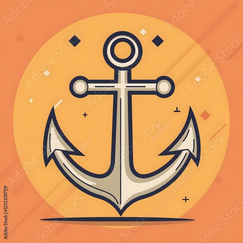 Modern Nautical Anchor Decal Maritime Design Ocean Theme Wall Sticker Perfect for Beach Home Decoration Vintage Style Vinyl Art Coastal Pattern Orange photo