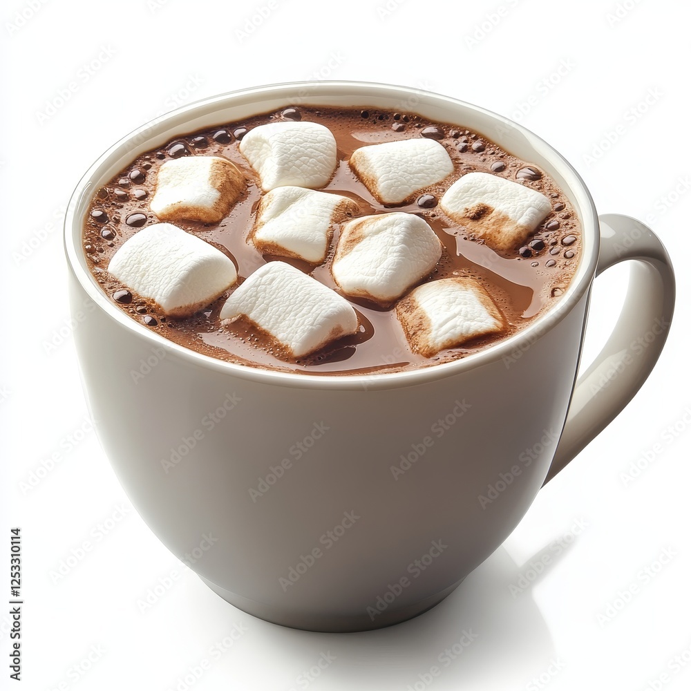 A cup of hot chocolate with marshmallows, isolated on a white background, offering a cozy and delicious treat. A cup of hot chocolate with marshmallows, isolated on a white background, offering a cozy and delicious treat.