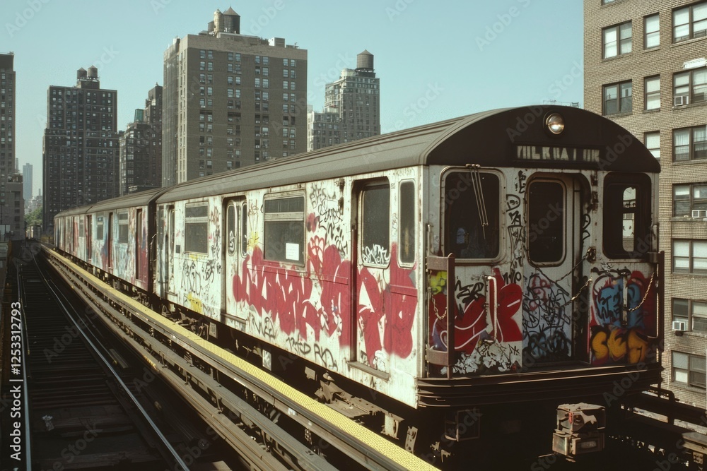 Fototapeta premium NYC Subway Train Graffiti Urban Setting