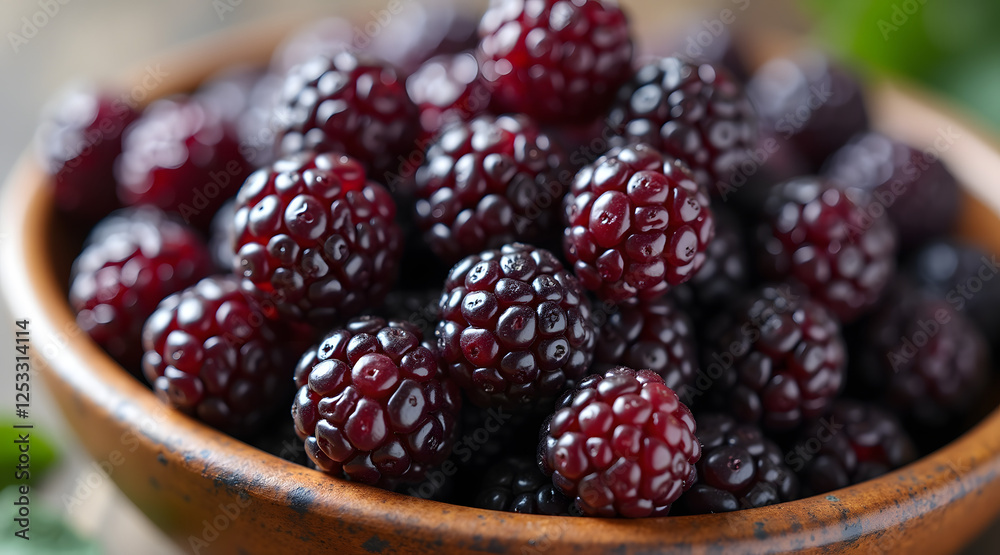 fresh blackberries are piled in a wooden bowl showcasing their shiny texture and deep color with a lush green background enhancing their vibrant appearance fresh blackberries are piled in a wooden bowl showcasing their shiny texture and deep color with a lush green background enhancing their vibrant appearance