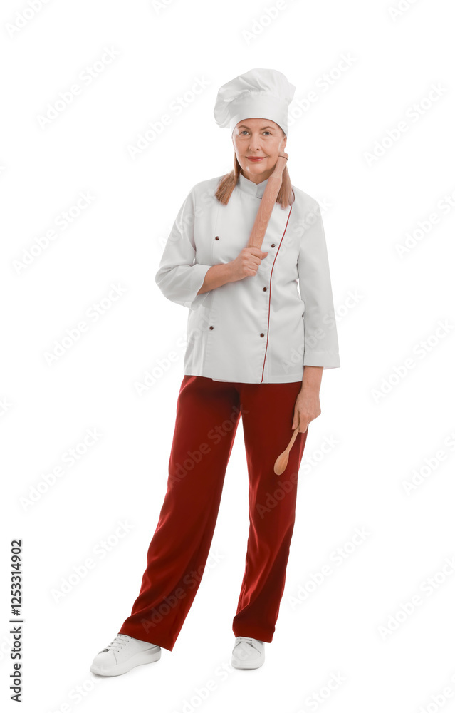 Chef with rolling pin and spoon on white background Chef with rolling pin and spoon on white background