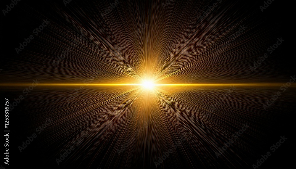golden sunlight abstract sun burst digital lens flare on black background for overlay